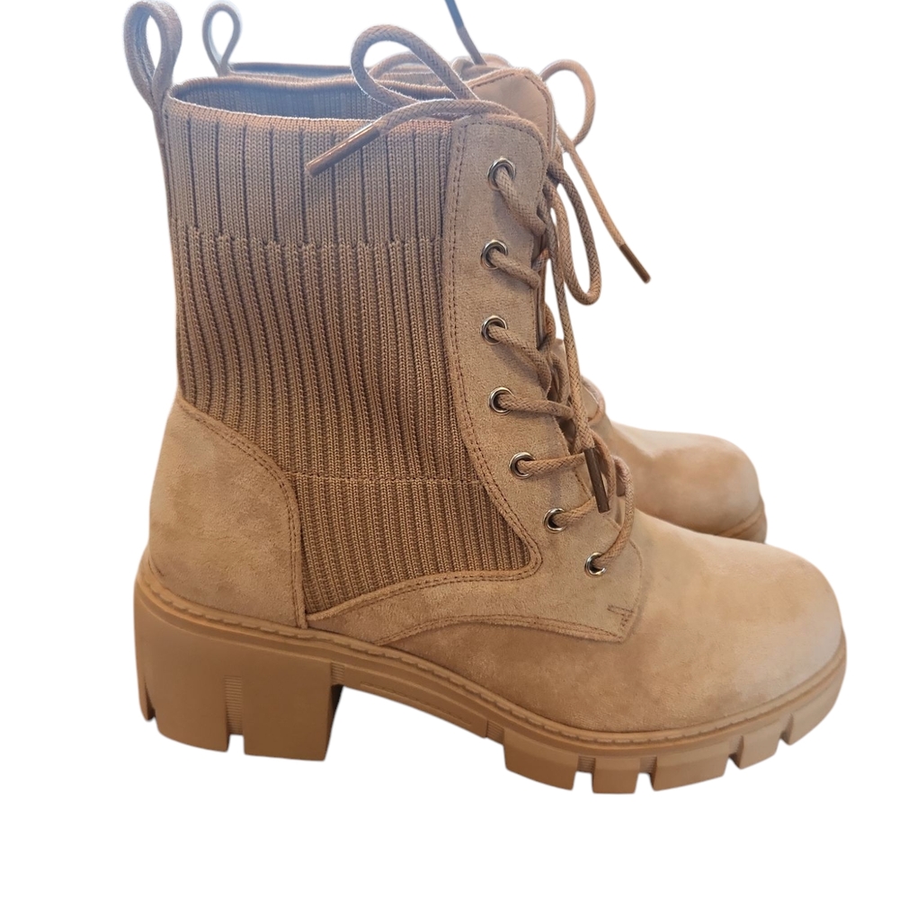 Tan Lace-Up Ankle Boots